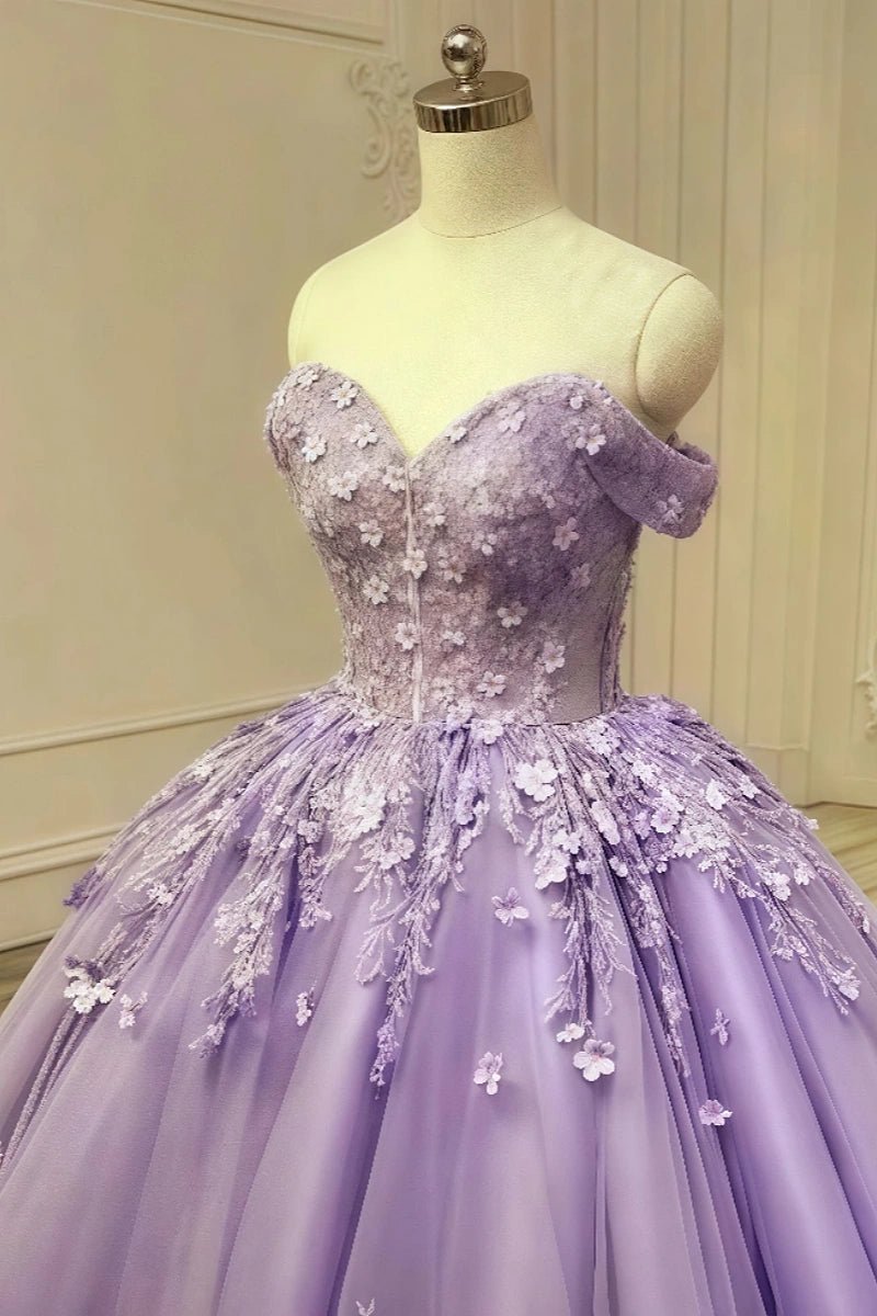 Ellen | Exquisite Lavender & Light Blue Flower Quinceanera Dresses Off the Shoulder - Lavender - PromDressClub