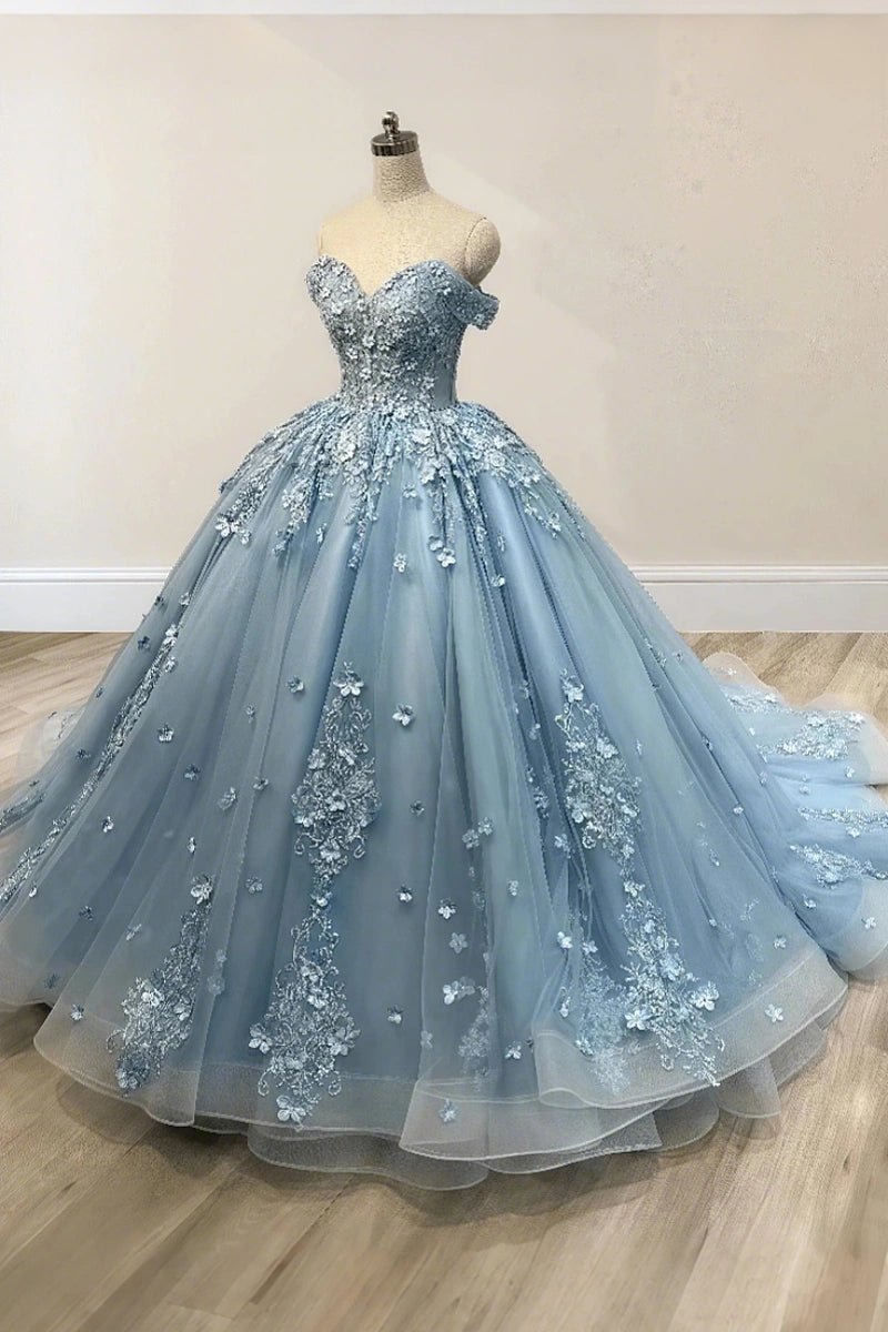 Ellen | Exquisite Lavender & Light Blue Flower Quinceanera Dresses Off the Shoulder - Light Blue - PromDressClub