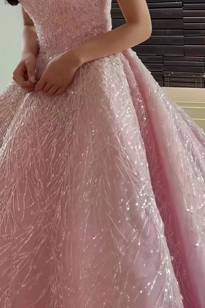 Elsa | Stunning Glitter Pink Square Neckline Quinceanera Dresses for Memorable Events - Pink - PromDressClub