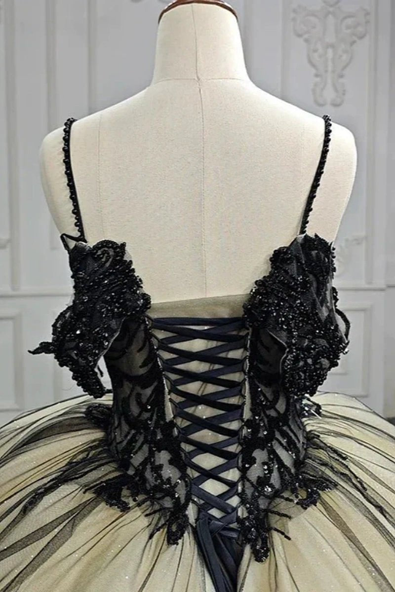 Emilia | Elegant Black Lace Beaded Quinceanera Dresses for Stunning Appearance - Black - PromDressClub