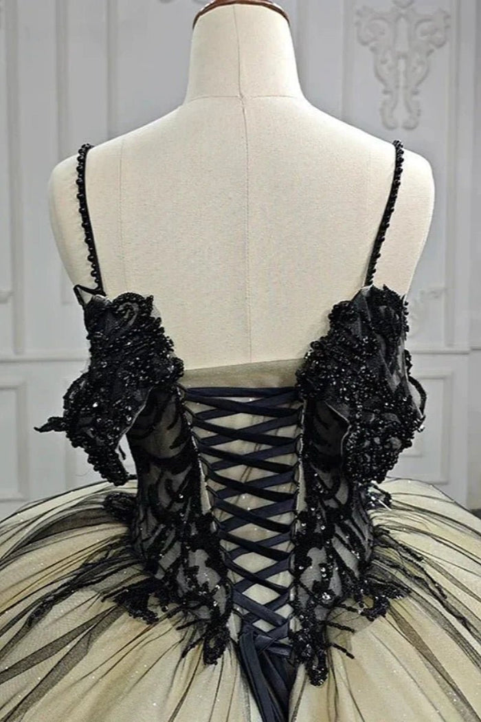 Emilia | Elegant Black Lace Beaded Quinceanera Dresses for Stunning Appearance - Black - PromDressClub