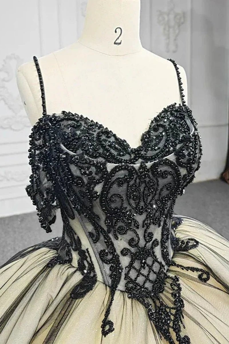 Emilia | Elegant Black Lace Beaded Quinceanera Dresses for Stunning Appearance - Black - PromDressClub