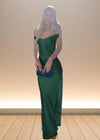 Emilia | Stunning Yellow Off The Shoulder Satin Pleated Prom Dress – Shine Bright at Your Special Event Color Dark Green