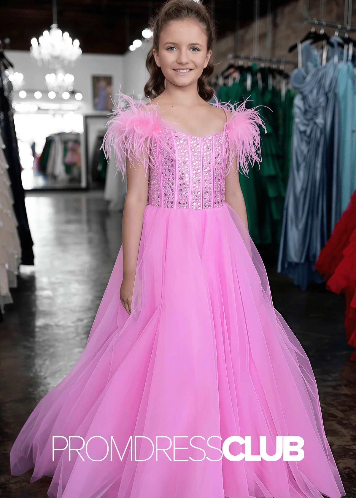 Emily | Hot Pink Long Pageant Dresses for Girls - CHILD 2 - PromDressClub