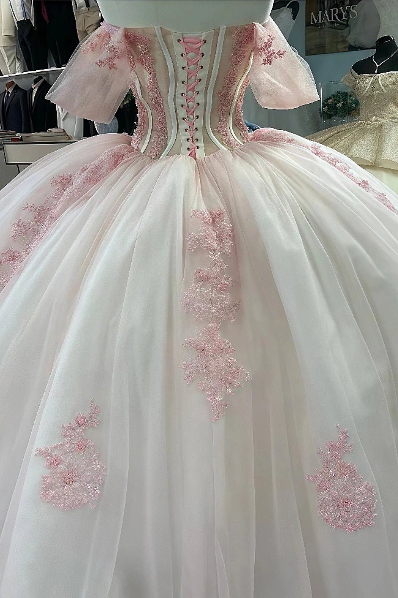 Emma | Stunning Elegant Light Pink Beaded Quinceanera Dresses Off the Shoulder - Light Pink - PromDressClub