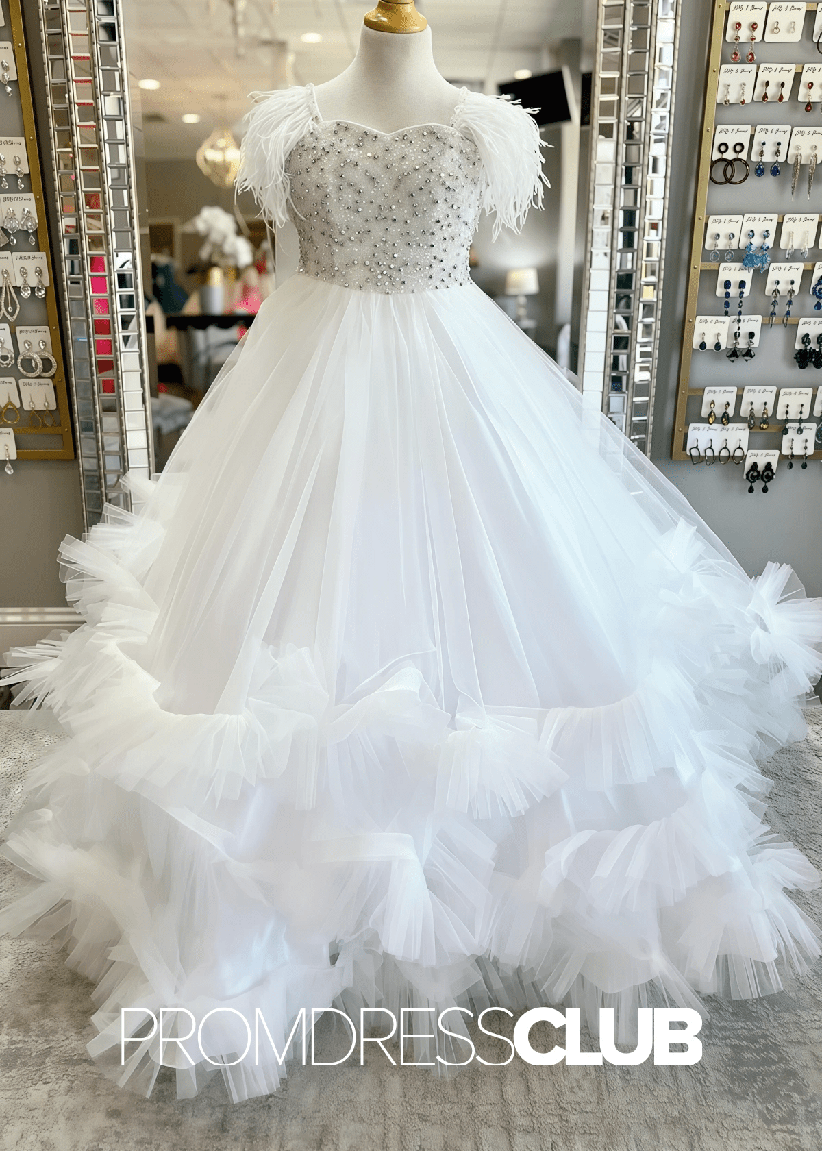 Enid | Multi - Layer Feathers White Pageant Dresses for Girls - White - PromDressClub