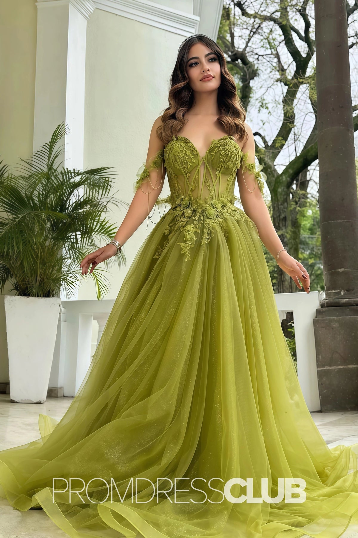 Erin |A Line Long Sage Green Prom Dress Tulle Strapless - Sage - PromDressClub