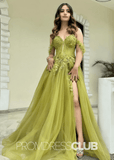 Erin |A Line Long Sage Green Prom Dress Tulle Strapless - Sage - PromDressClub