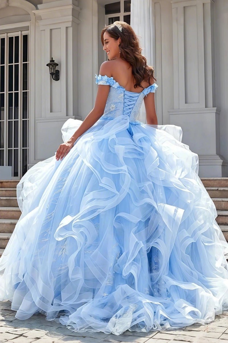 Ethel | Elegant Light Blue Beaded Quinceanera Dresses with Charming Ruffles - Light Blue - PromDressClub