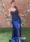 Ethel |Mermaid Royal Blue Prom Dress Long Sweetheart Spaghetti Straps With Slit - Royal Blue - PromDressClub