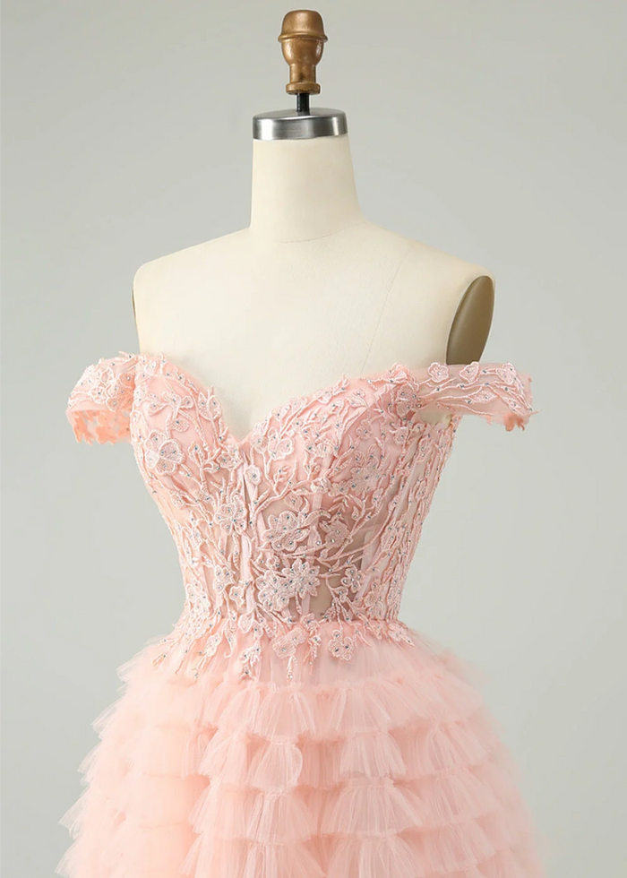 Euthymia | Stand Out with Pink Homecoming Dress: Elegant Lace for Prom Night - Light Pink - PromDressClub