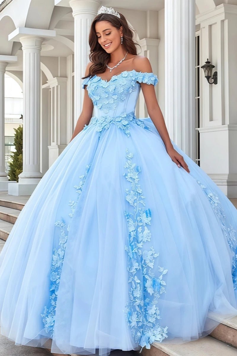 Eva | Stunning Light Blue Quinceanera Flower Dresses for Unforgettable Events - Light Blue - PromDressClub