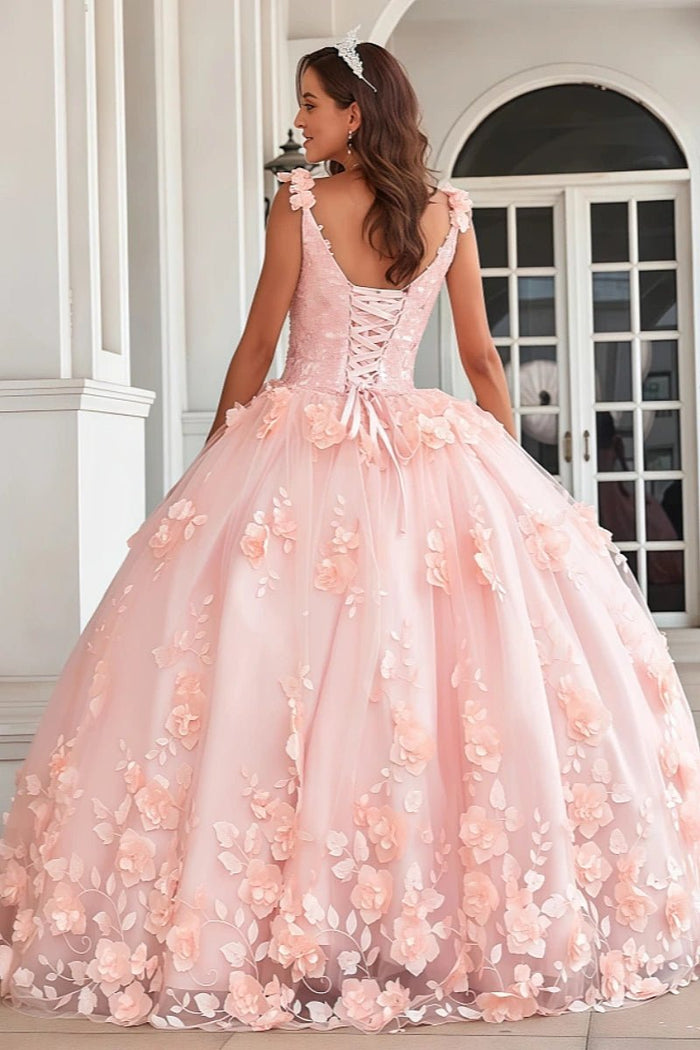 Evangeline | Stunning Pink Flower Corset Quinceanera Dresses for Memorable Events - Light Pink - PromDressClub