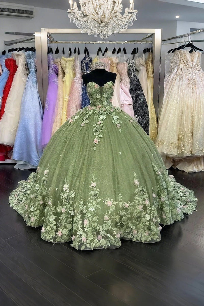 Evelyn | Exquisite Sage Green Corset Quinceanera Flower Dresses for Dreamy Occasions - Sage - PromDressClub