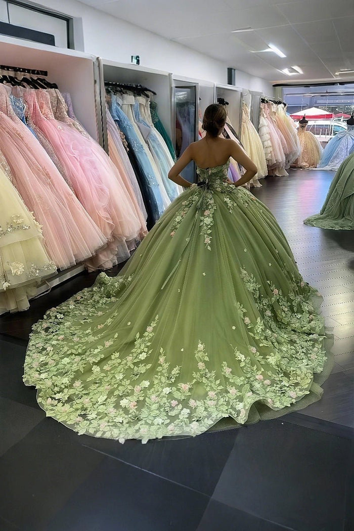 Evelyn | Exquisite Sage Green Corset Quinceanera Flower Dresses for Dreamy Occasions - Sage - PromDressClub