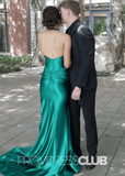 Flora | Mermaid Emerald Green Prom Dresses Long Halter with Slit - Emerald Green - PromDressClub