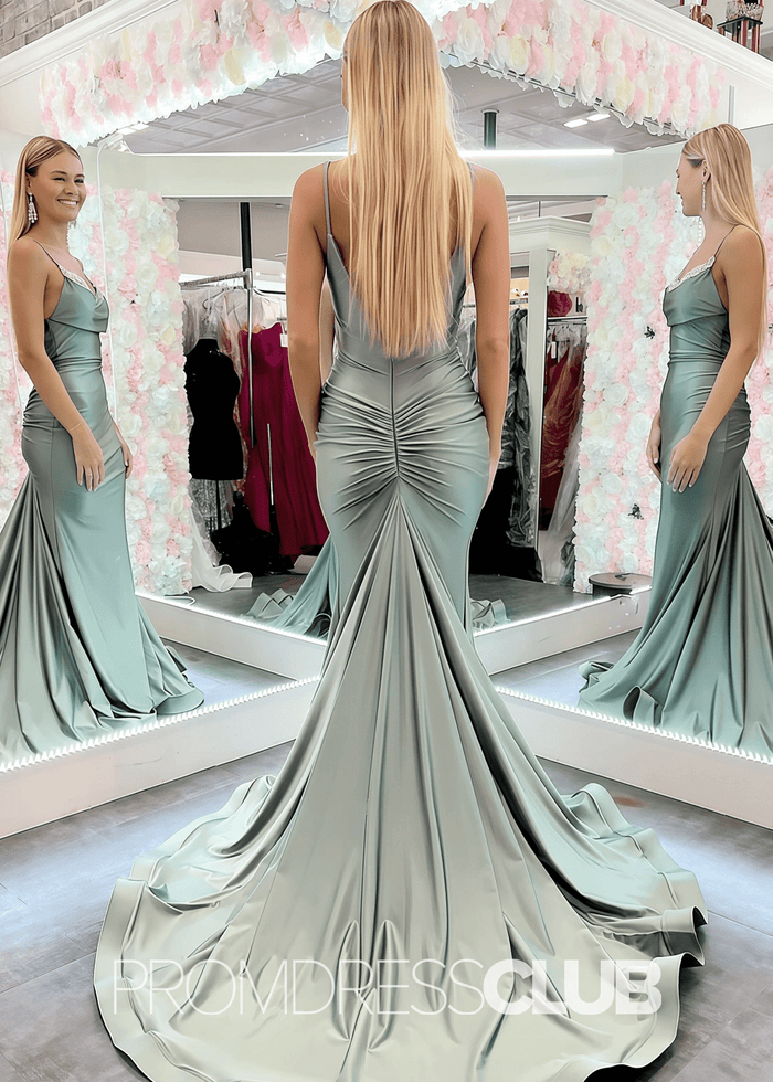 Florence | Mermaid Sage Green Prom Dresses Long Scoop Neck - Sage - PromDressClub