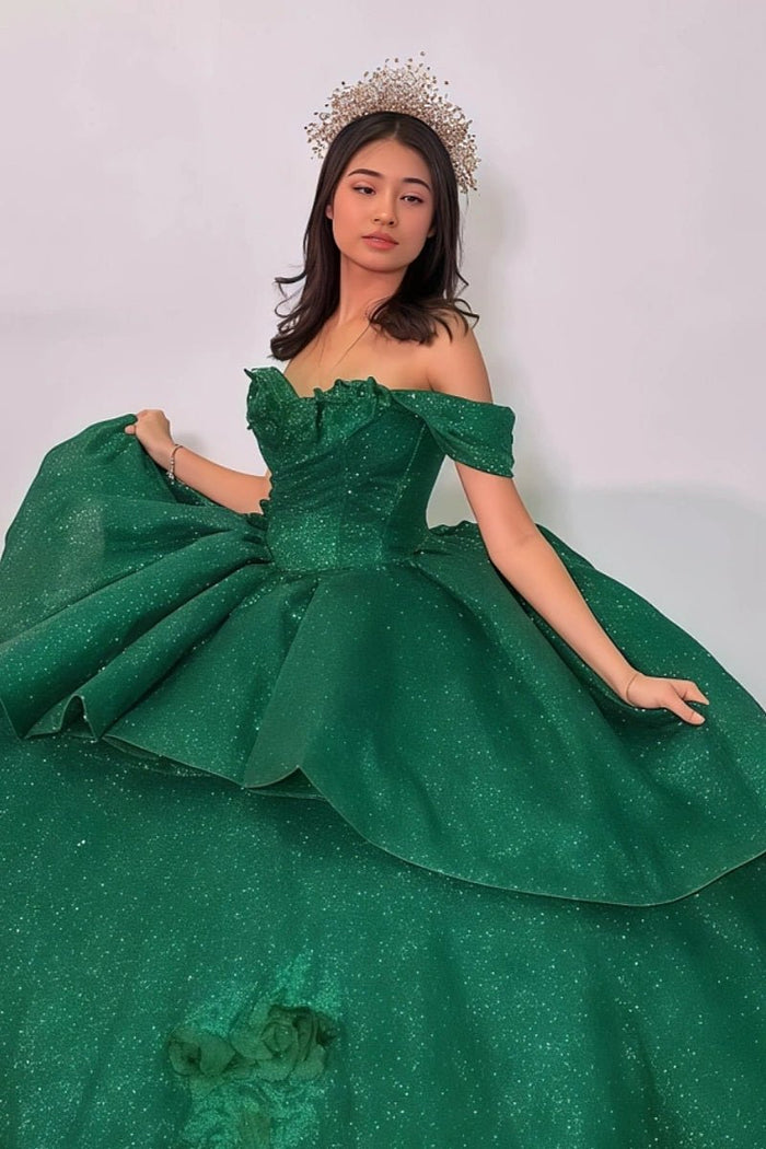 Florence | Stunning Emerald Green Flower Quinceanera Dresses for Sweet 16 - Emerald Green - PromDressClub