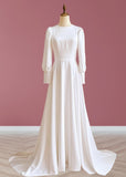 Gabrielle | Classic A Line Long Sleeve High Neck Wedding Dress Court Train with Vintage Gown - White - PROMDRESS Club