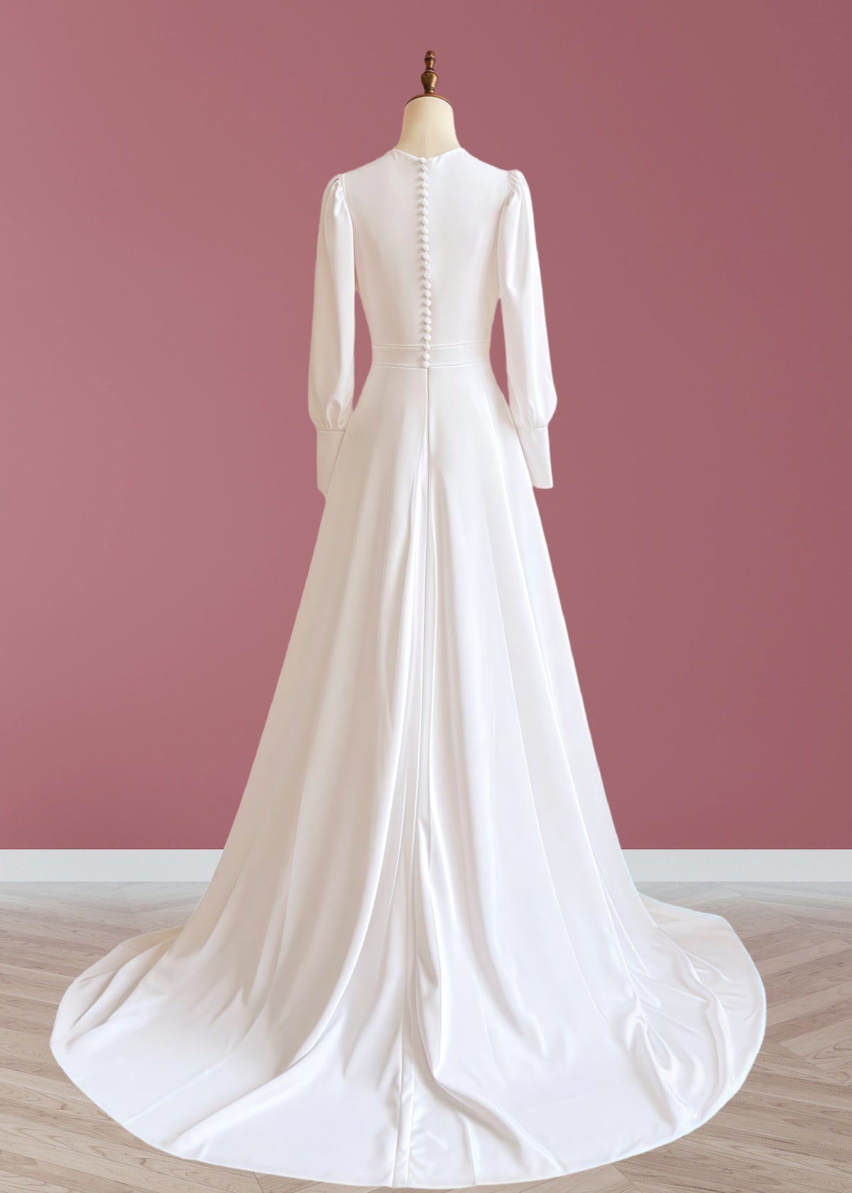 Gabrielle | Classic A Line Long Sleeve High Neck Wedding Dress Court Train with Vintage Gown - White - PROMDRESS Club