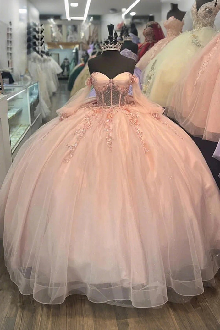 Gail | Stunning Light Pink Quinceanera Dress with Bow - Ideal for Sweet 16 Parties - Light Pink - PromDressClub