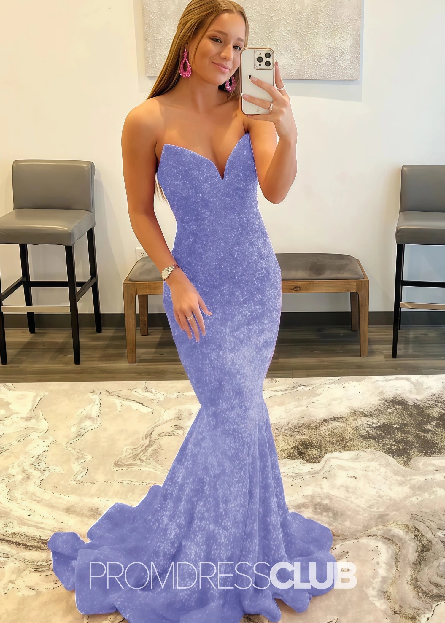 Gemma |Long Black Prom Dresses Near Me With Mermaid Sweetheart Sequins - Lavender - US0 - PromDressClub