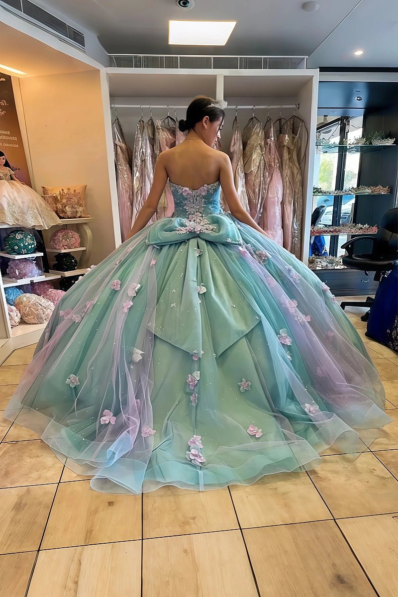 Genevieve | Elegant Sage Green Flower Quinceanera Dresses with Bow for Sweet 16 Party - Sage - PromDressClub