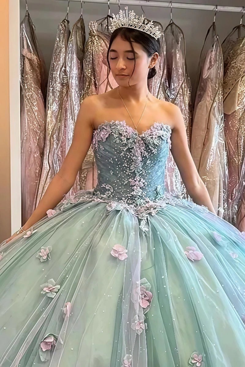 Genevieve | Elegant Sage Green Flower Quinceanera Dresses with Bow for Sweet 16 Party - Sage - PromDressClub