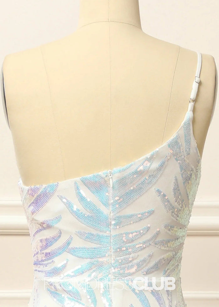 Georgia |Long Glitter White Prom Dresses Near Me With Mermaid One Shoulder Sequins - White - PromDressClub