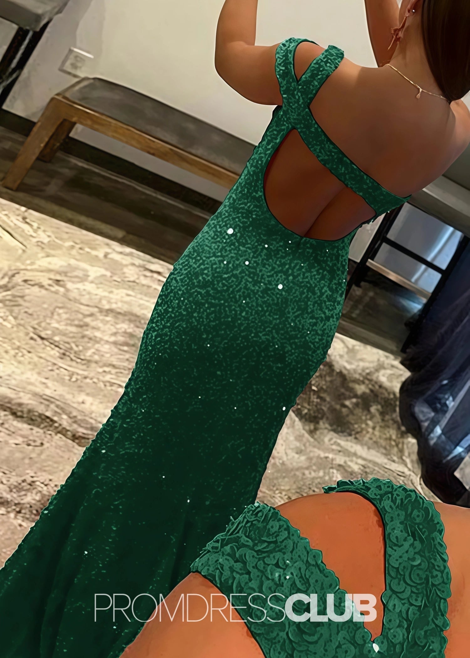 Gladys |Long Black Prom Dresses Near Me With Mermaid One Shoulder Sequins Split Formal Dresses - Dark Green - US0 - PromDressClub