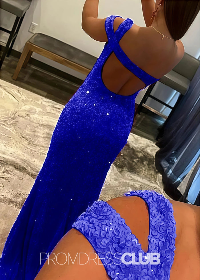 Gladys |Long Black Prom Dresses Near Me With Mermaid One Shoulder Sequins Split Formal Dresses - Price #price_variant_lowest# - Royal Blue - PromDressClub