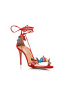 Glamorous Black and Gold Lace Up Block High Heels Sandals Shoes - Elevate Your Style for Every Occasion Color Red