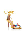 Glamorous Black and Gold Lace Up Block High Heels Sandals Shoes - Elevate Your Style for Every Occasion Color Yellow