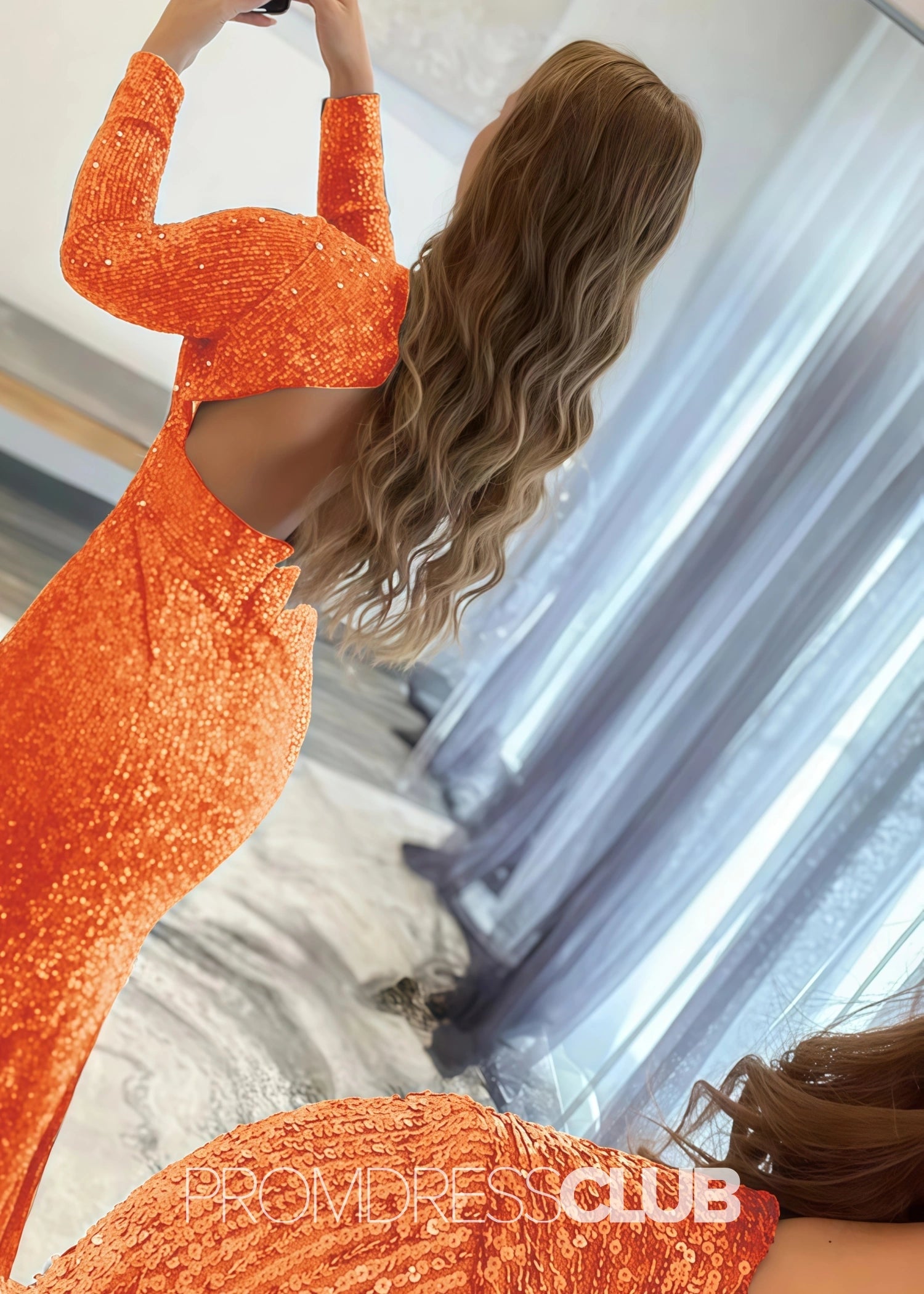 Gloria |Long Red Prom Dresses Near Me With Mermaid Deep V Neck Front Split Formal Dresses - Orange - US0 - PromDressClub