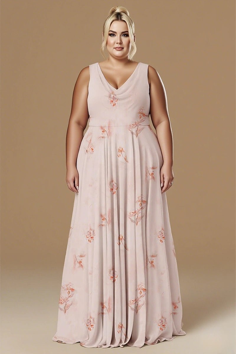 Gorgeous Light Pink Floral Bridesmaid Dress for Weddings Flowy Timeless Charm - Pink Floral - PromDressClub