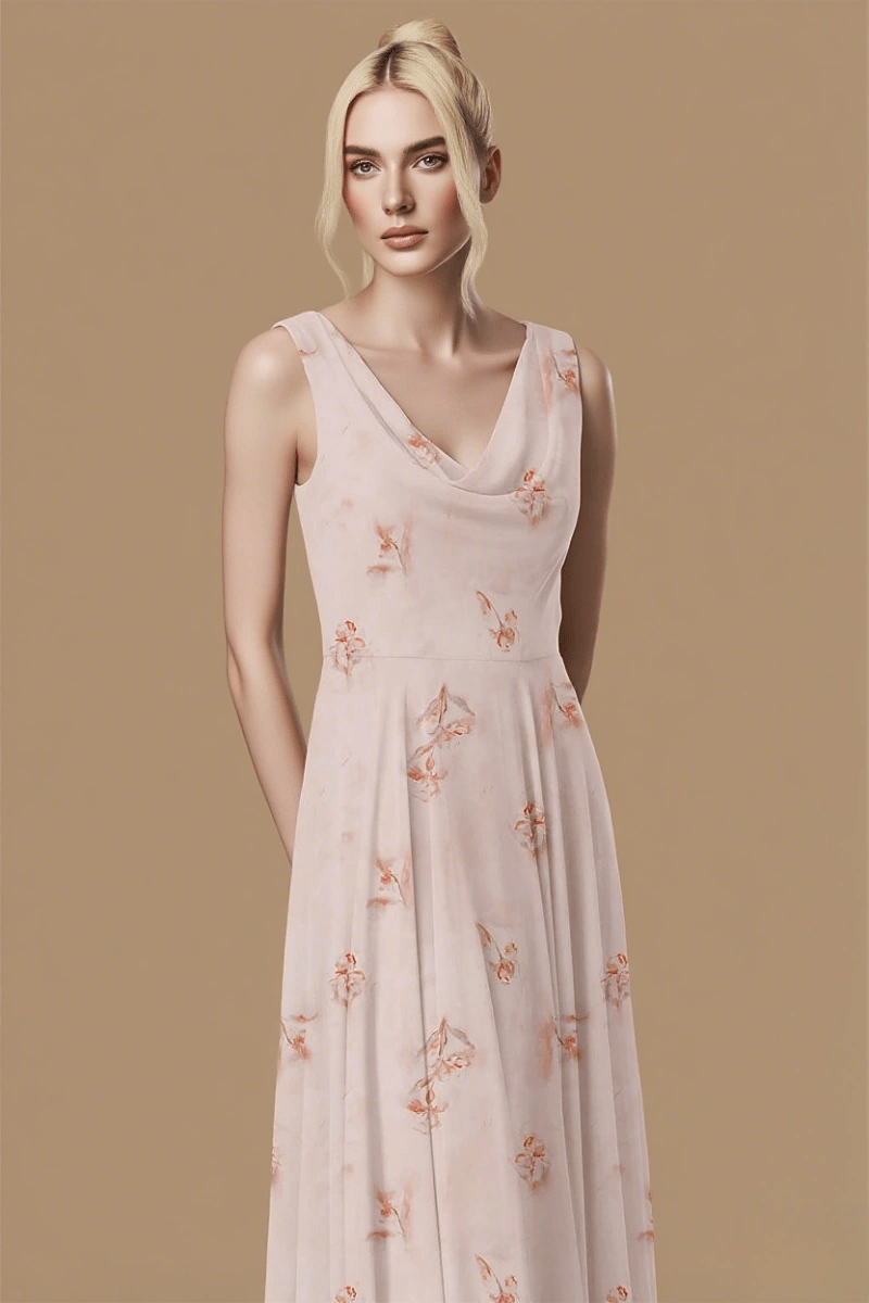 Gorgeous Light Pink Floral Bridesmaid Dress for Weddings Flowy Timeless Charm - Pink Floral - PromDressClub