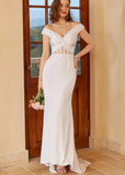 Gustave | Beach Off the Shoulder Backless White Wedding Guset Dress with Train - White - PROMDRESS Club