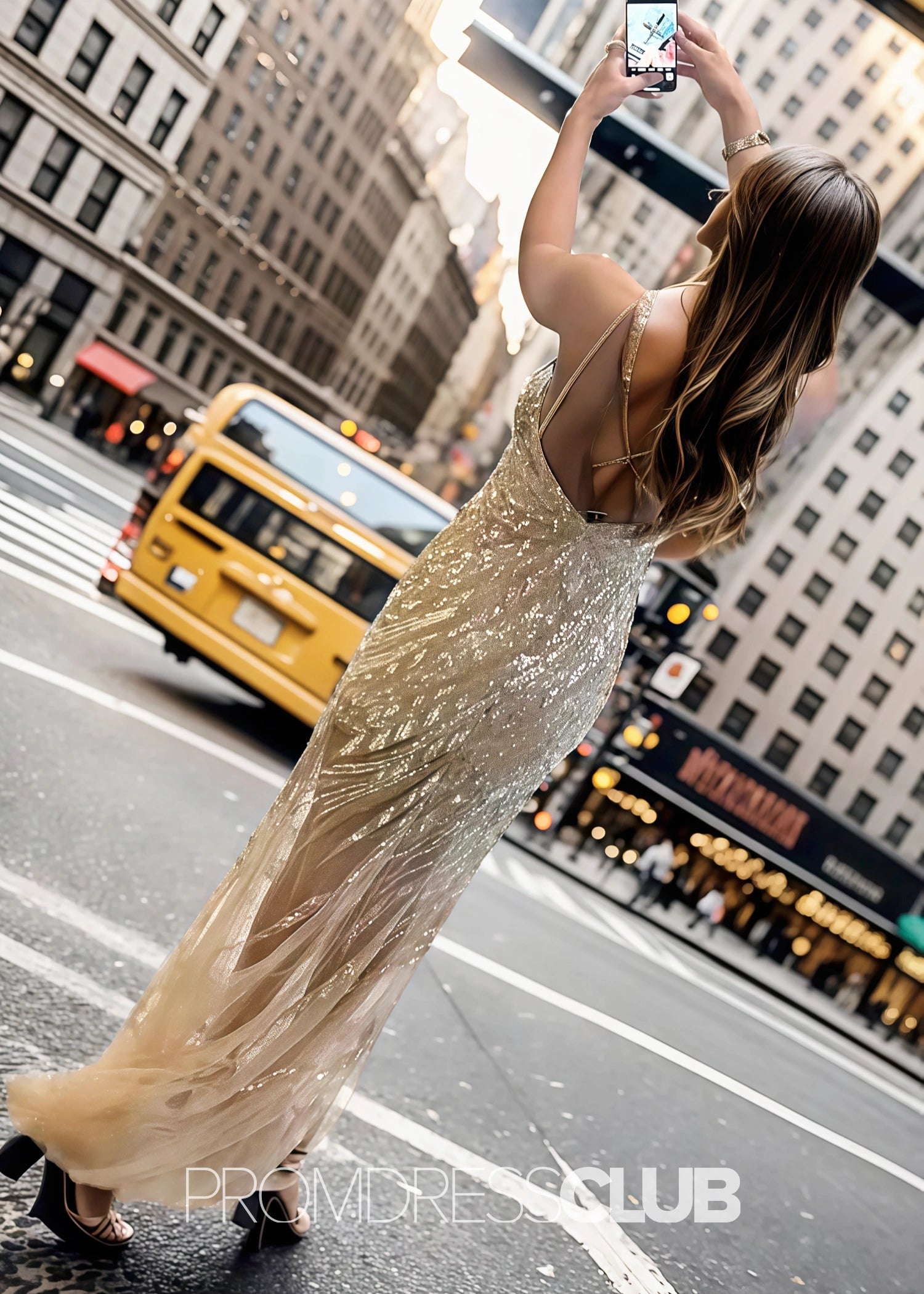 Hannah |Long Gold Prom Dresses Near Me With Mermaid Spaghetti Straps Sequins Split Front - Price #price_variant_lowest# - Gold - PromDressClub