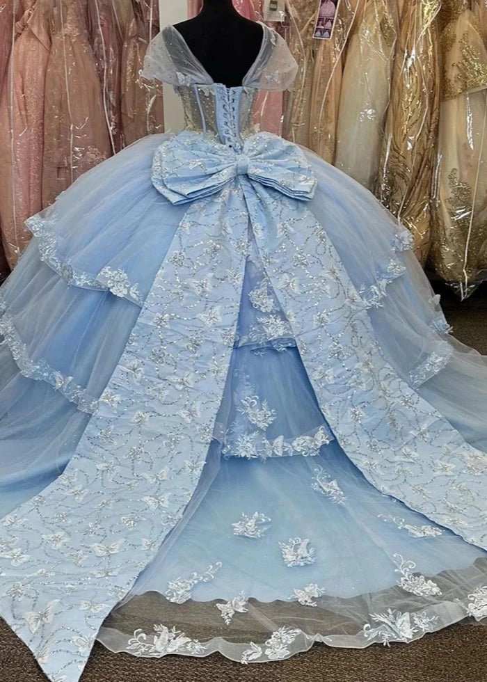 Harper | Gorgeous Light Blue Quince Dresses with Bow and Butterfly Embellishments - Light Blue - PromDressClub