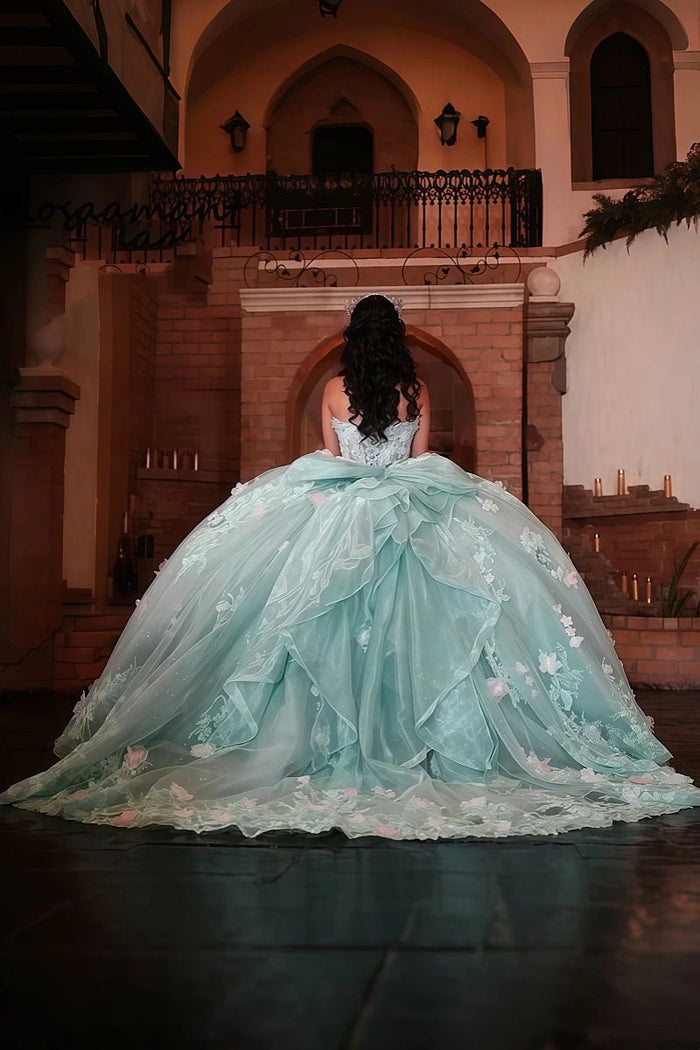 Harriet | Gorgeous Light Green Quinceanera Dress with Flower Details for Memorable Celebrations - Light Green - PromDressClub