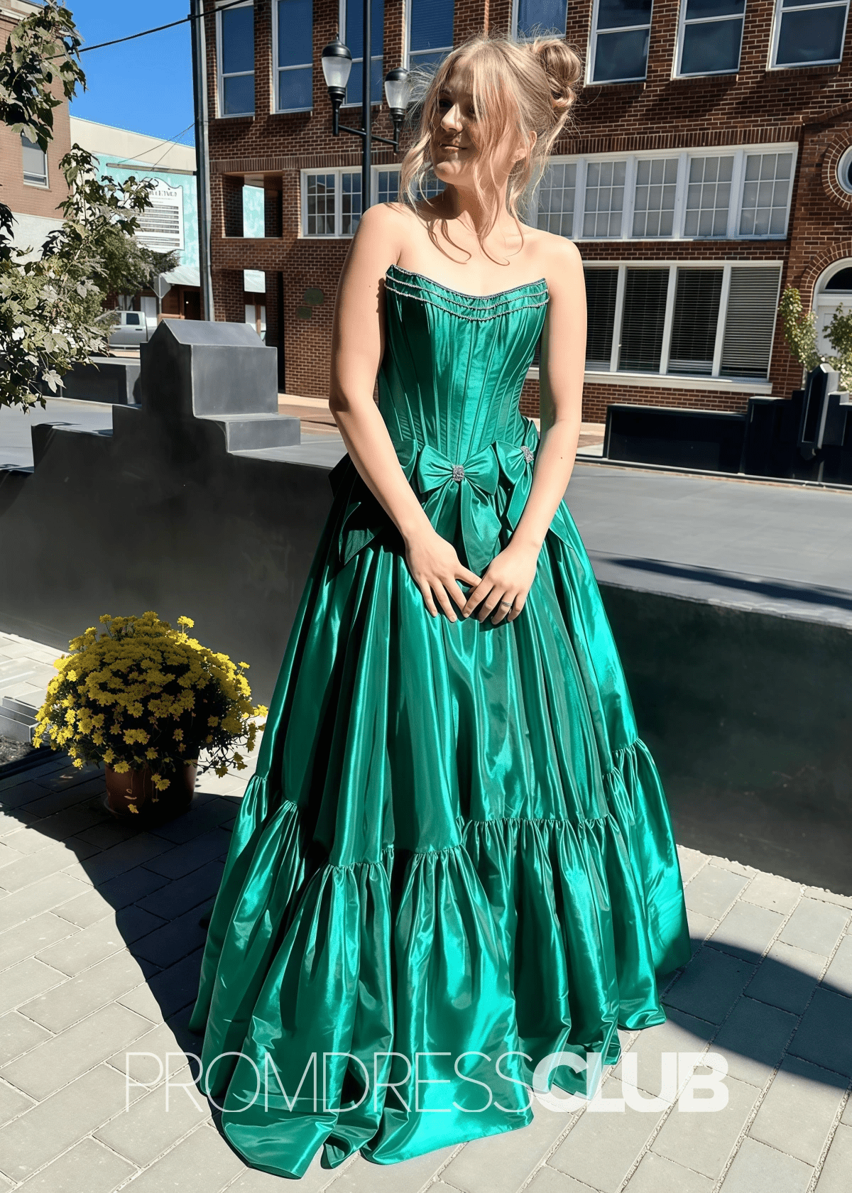 Hazel | A Line Bow Knots Long Prom Dress Light Blue - Emerald Green - PROMDRESS Club