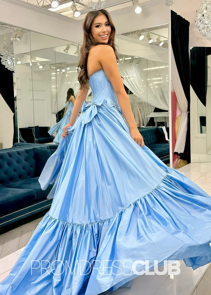Hazel | A Line Bow Knots Long Prom Dress Light Blue - Price #price_variant_lowest# - Light Blue - PromDressClub