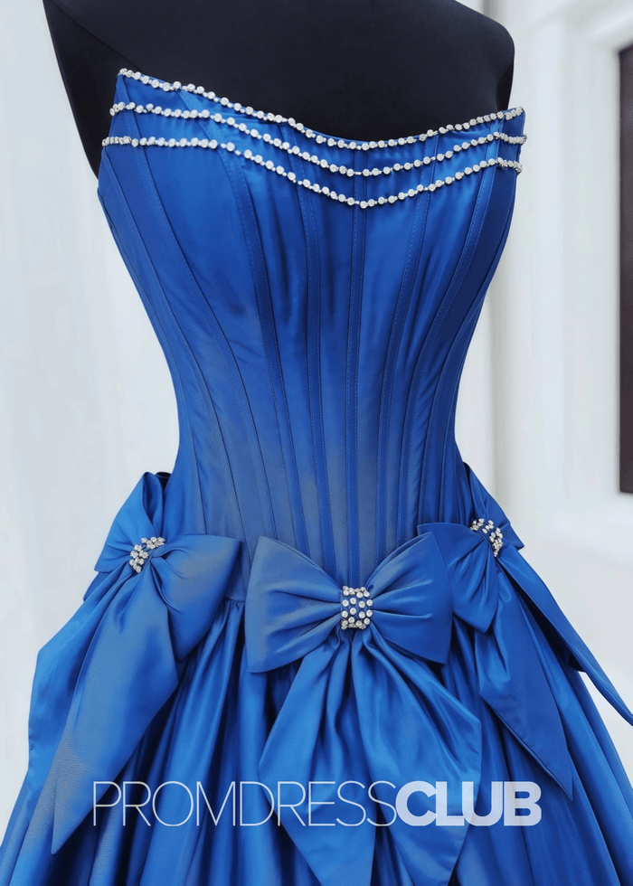 Hazel | A Line Bow Knots Long Prom Dress Light Blue - Royal Blue - PromDressClub