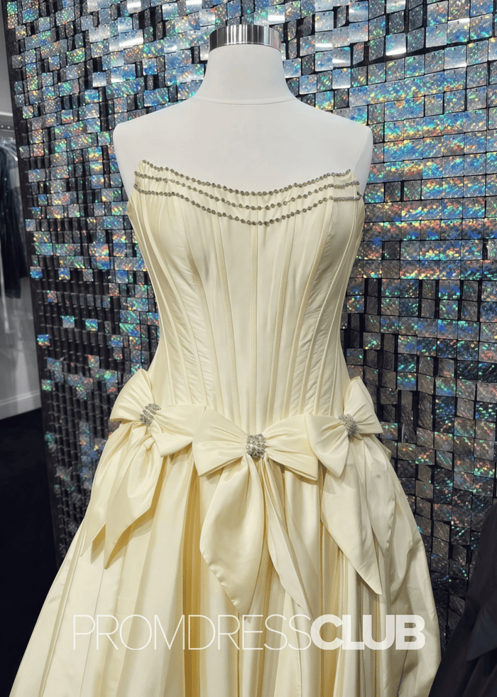 Hazel | A Line Bow Knots Long Prom Dress Light Blue - Yellow - PromDressClub