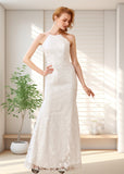 Hedy | Modest Mermaid Halter Neck White Lace Reception Wedding Dress - White - PROMDRESS Club