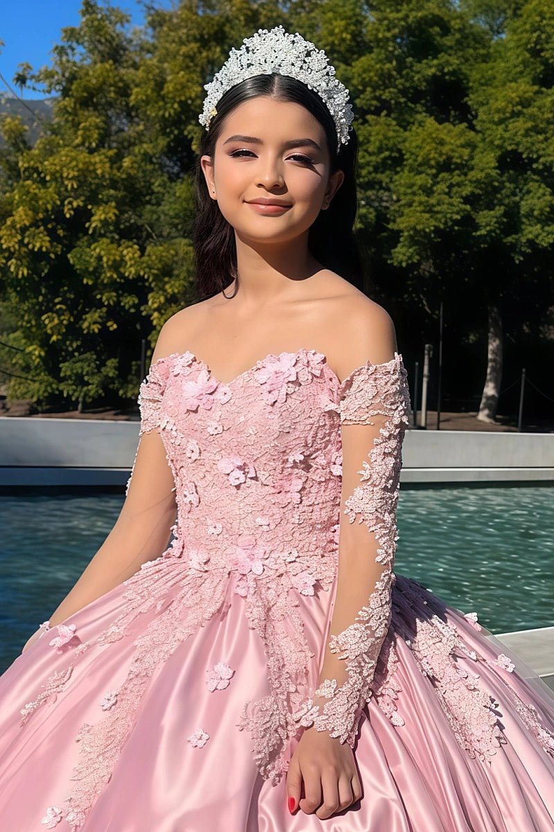 Heidi | Beautiful Light Pink Long Sleeve Quince Dresses for Memorable Celebrations - Light Pink - PromDressClub