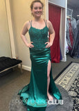 Heloise |Long Emerald Green Prom Dresses Near Me With A Line Strapless Open Back High Split - Emerald Green - US0 - PromDressClub