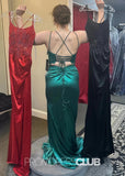 Heloise |Long Emerald Green Prom Dresses Near Me With A Line Strapless Open Back High Split - Emerald Green - US0 - PromDressClub