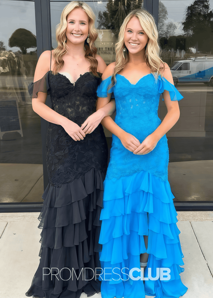 Honey |Long Yellow Prom Dresses Near Me With Mermaid Off Shoulder Layered Lace - Price #price_variant_lowest# - Black - PromDressClub