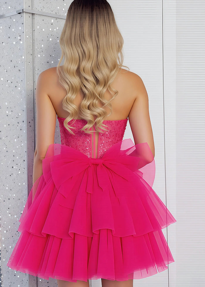 Hroswitha | Shine at Prom Fuchsia Homecoming Dress with Strapless Ruffles Elegance - Fuchsia - PromDressClub